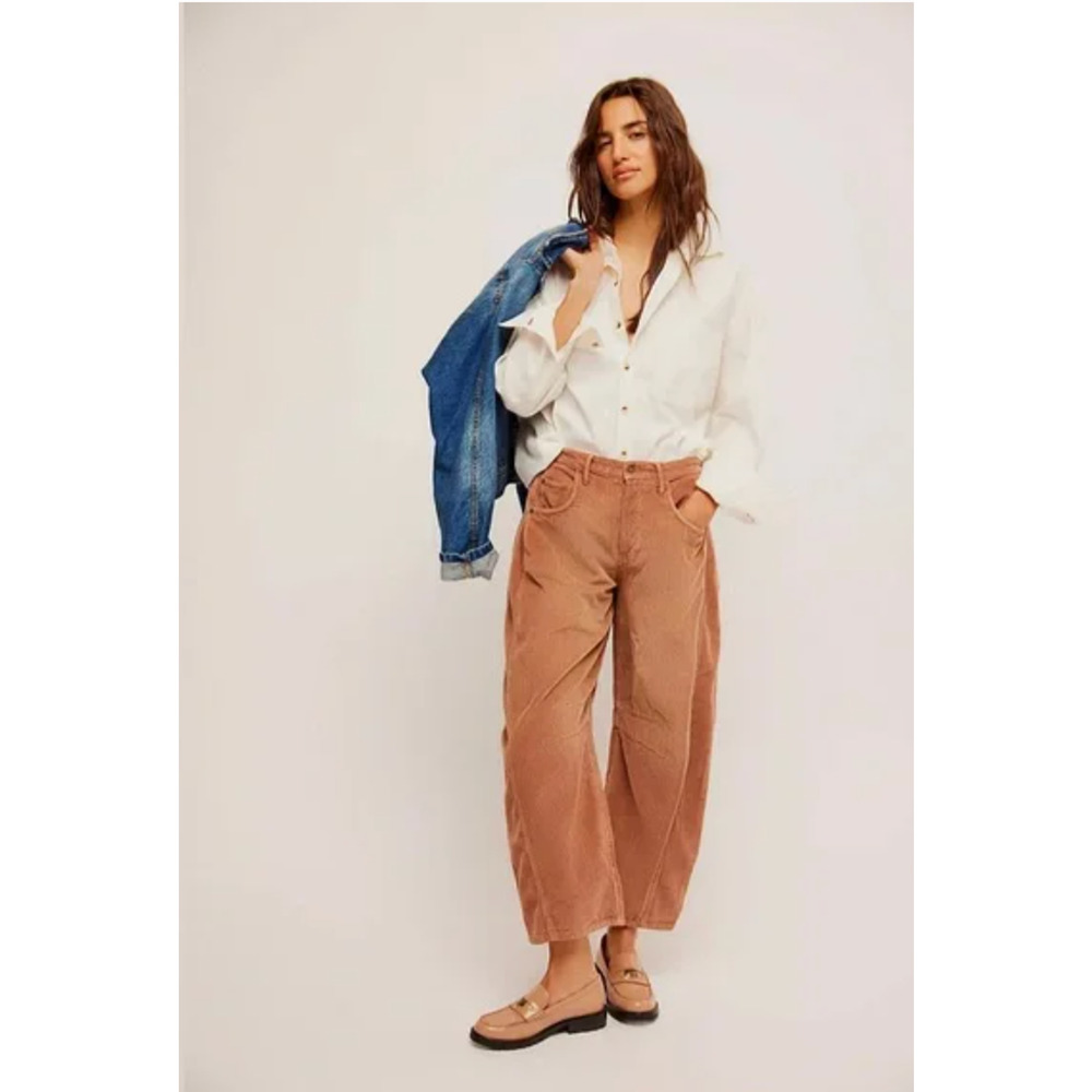 Free People Wide-Leg Corduroy Pants in Rust Brown